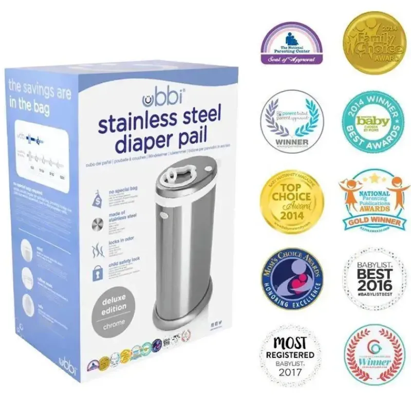 Ubbi Diaper Pails & Refills*- Steel Odor Locking Diaper Pail, Chrome