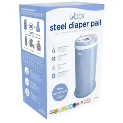 Ubbi Diaper Pails & Refills*- Steel Odor Locking Diaper Pail, Cloud Blue
