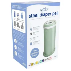 Ubbi Diaper Pails & Refills*- Steel Odor Locking Diaper Pail, Sage Green