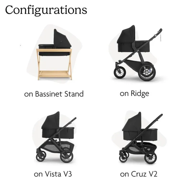 Uppababy Bassinets & Carrycots*- Bassinet V3, Compatible with Vista, Cruz, Ridge, Minu Strollers, Greyson (Charcoal Mélange/Carbon Frame)