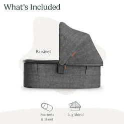 Uppababy Bassinets & Carrycots*- Bassinet V3, Compatible with Vista, Cruz, Ridge, Minu Strollers, Greyson (Charcoal Mélange/Carbon Frame)
