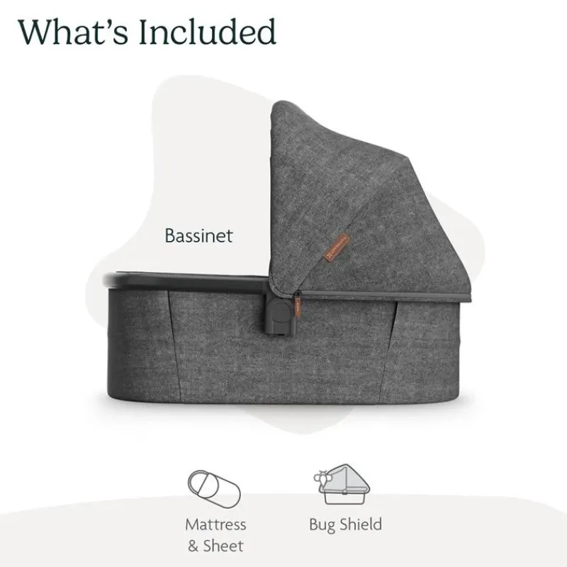Uppababy Bassinets & Carrycots*- Bassinet V3, Compatible with Vista, Cruz, Ridge, Minu Strollers, Greyson (Charcoal Mélange/Carbon Frame)