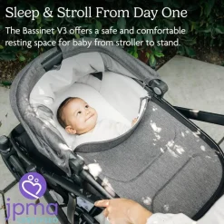 Uppababy Bassinets & Carrycots*- Bassinet V3, Compatible with Vista, Cruz, Ridge, Minu Strollers, Greyson (Charcoal Mélange/Carbon Frame)