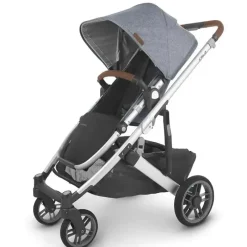 Uppababy Single Strollers*- Cruz Stroller V2, Gregory (Blue Melange/Silver/Saddle Leather)
