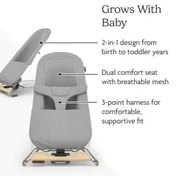 Uppababy Bouncers, Swings & Rockers*- Mira 2-In-1 Bouncer And Seat, Charlie - Sand Mélange | Silver Frame | Birch Wood