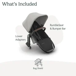 Uppababy Add-On Seats & Boards*- Rumbleseat V3, Savannah (Pearl Gray Jacquard | Carbon Frame | Chestnut Leather)