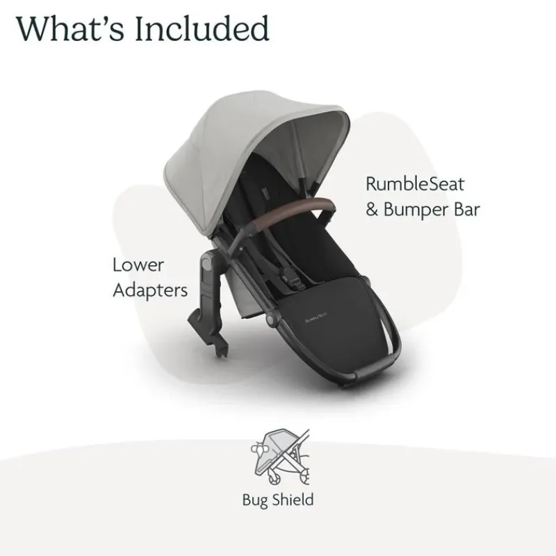 Uppababy Add-On Seats & Boards*- Rumbleseat V3, Savannah (Pearl Gray Jacquard | Carbon Frame | Chestnut Leather)
