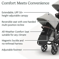 Uppababy Add-On Seats & Boards*- Rumbleseat V3, Savannah (Pearl Gray Jacquard | Carbon Frame | Chestnut Leather)