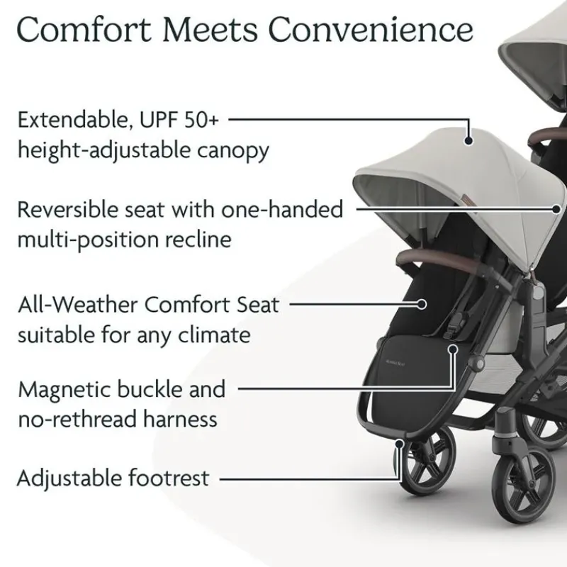 Uppababy Add-On Seats & Boards*- Rumbleseat V3, Savannah (Pearl Gray Jacquard | Carbon Frame | Chestnut Leather)