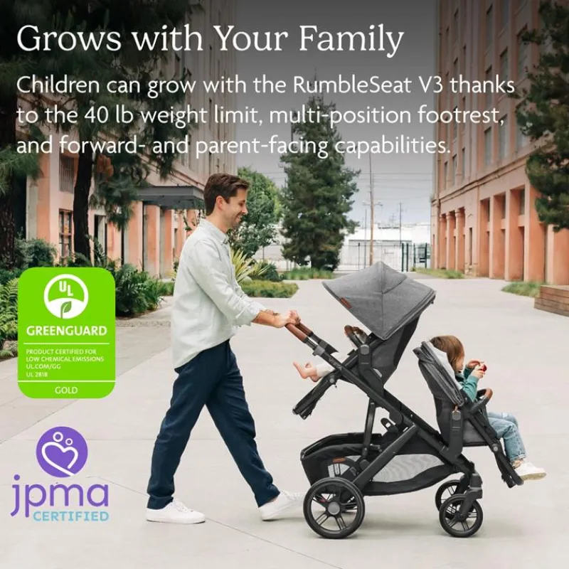 Uppababy Add-On Seats & Boards*- Rumbleseat V3, Savannah (Pearl Gray Jacquard | Carbon Frame | Chestnut Leather)