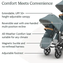 Uppababy Add-On Seats & Boards*- Rumbleseat V3 Second Lower Seat, Callum (Stone Blue/Silver Frame/Sand Leather)