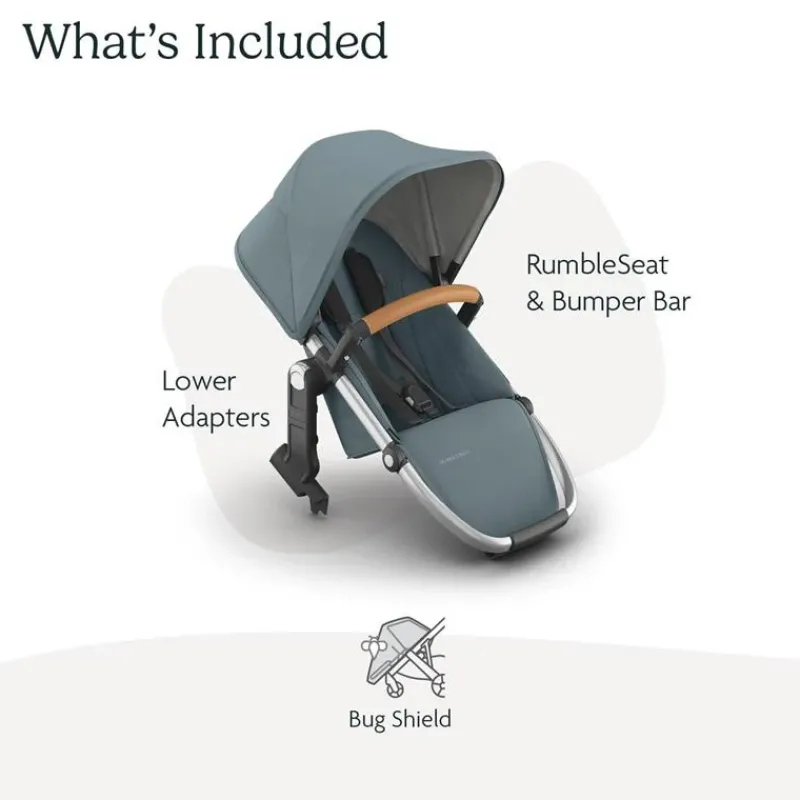 Uppababy Add-On Seats & Boards*- Rumbleseat V3 Second Lower Seat, Callum (Stone Blue/Silver Frame/Sand Leather)