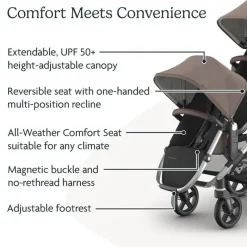 Uppababy Add-On Seats & Boards*- Rumbleseat V3 Second Lower Seat, Theo (Dark Taupe/Silver Frame/Chestnut Leather)