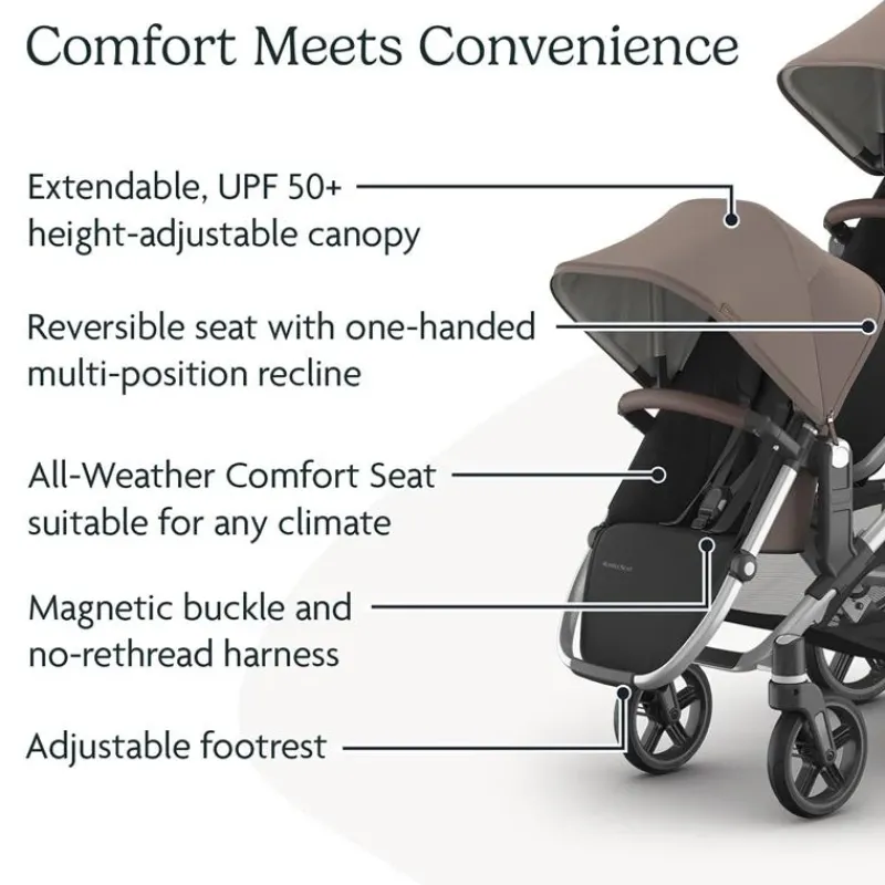 Uppababy Add-On Seats & Boards*- Rumbleseat V3 Second Lower Seat, Theo (Dark Taupe/Silver Frame/Chestnut Leather)