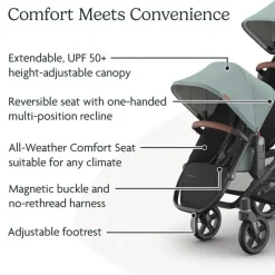 Uppababy Add-On Seats & Boards*- Rumbleseat V3 Second Lower Seat, Kenzi (Mystic Aqua/Carbon Frame/Saddle Leather)