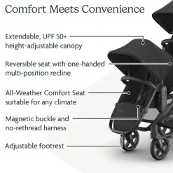 Uppababy Add-On Seats & Boards*- Rumbleseat V3 Second Lower Seat, Jake (Charcoal/Carbon Frame/Black Leather)