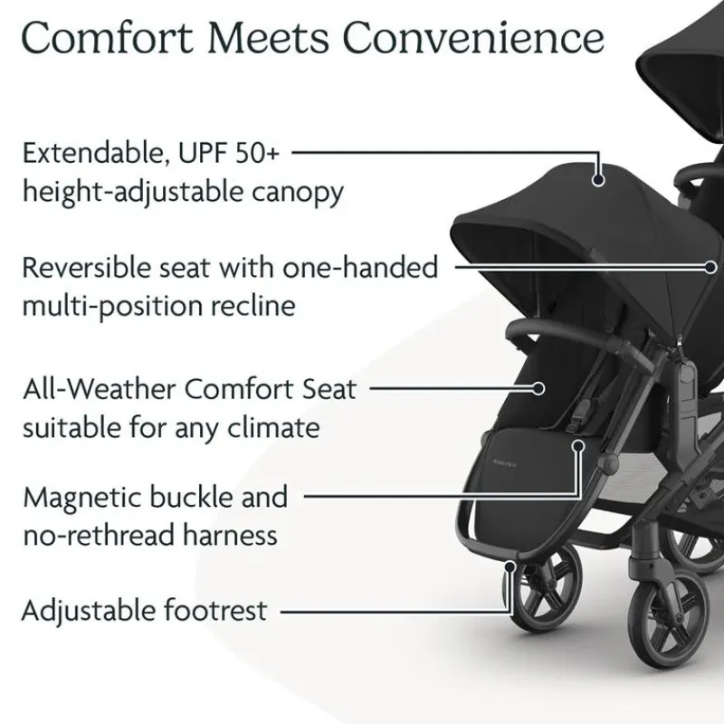 Uppababy Add-On Seats & Boards*- Rumbleseat V3 Second Lower Seat, Jake (Charcoal/Carbon Frame/Black Leather)