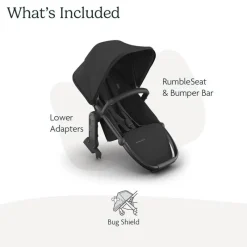Uppababy Add-On Seats & Boards*- Rumbleseat V3 Second Lower Seat, Jake (Charcoal/Carbon Frame/Black Leather)