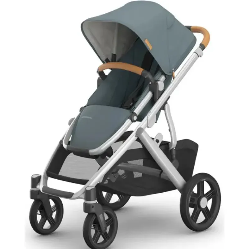 Uppababy Single To Double Strollers|Single Strollers*- Vista V3 Stroller, Callum (Stone Blue/Silver Frame/Sand Leather)