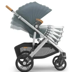 Uppababy Single To Double Strollers|Single Strollers*- Vista V3 Stroller, Callum (Stone Blue/Silver Frame/Sand Leather)
