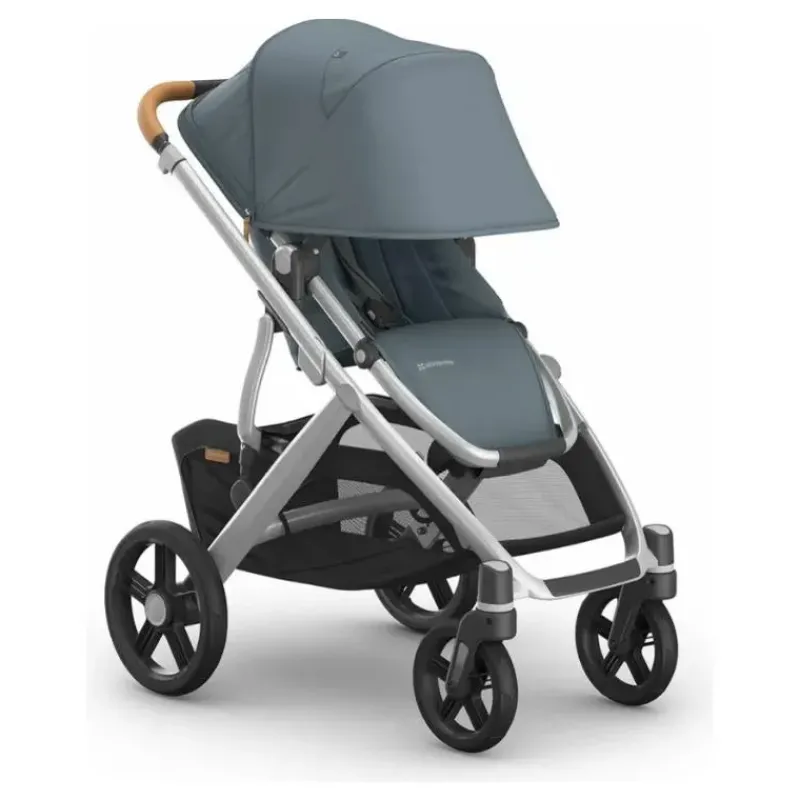 Uppababy Single To Double Strollers|Single Strollers*- Vista V3 Stroller, Callum (Stone Blue/Silver Frame/Sand Leather)