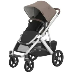 Uppababy Single To Double Strollers|Single Strollers*- Vista V3 Stroller, Theo (Dark Taupe/Silver Frame/Chestnut Leather)