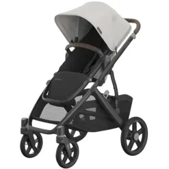 Uppababy Single To Double Strollers*- Vista V3 Stroller, Savannah (Pearl Gray Jacquard/Carbon Frame/Chestnut Leather)