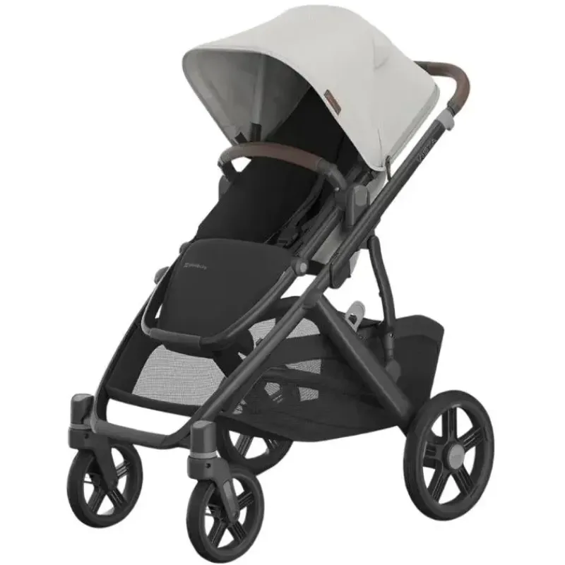 Uppababy Single To Double Strollers*- Vista V3 Stroller, Savannah (Pearl Gray Jacquard/Carbon Frame/Chestnut Leather)