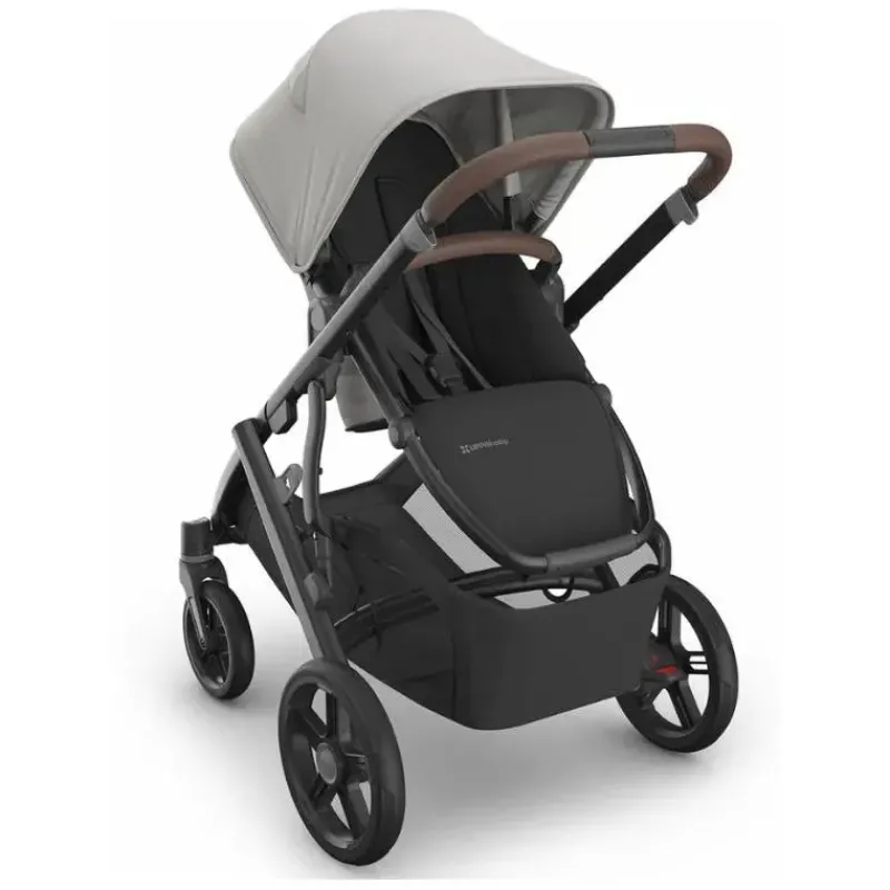 Uppababy Single To Double Strollers*- Vista V3 Stroller, Savannah (Pearl Gray Jacquard/Carbon Frame/Chestnut Leather)