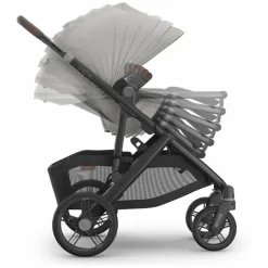Uppababy Single To Double Strollers*- Vista V3 Stroller, Savannah (Pearl Gray Jacquard/Carbon Frame/Chestnut Leather)