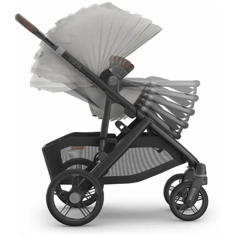 Uppababy Single To Double Strollers*- Vista V3 Stroller, Savannah (Pearl Gray Jacquard/Carbon Frame/Chestnut Leather)
