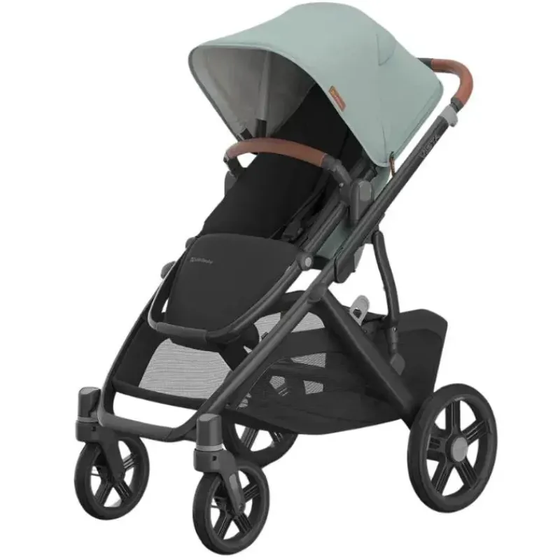 Uppababy Single To Double Strollers*- Vista V3 Stroller, Kenzi (Mystic Aqua/Carbon Frame/Saddle Leather)