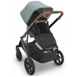 Uppababy Single To Double Strollers*- Vista V3 Stroller, Kenzi (Mystic Aqua/Carbon Frame/Saddle Leather)