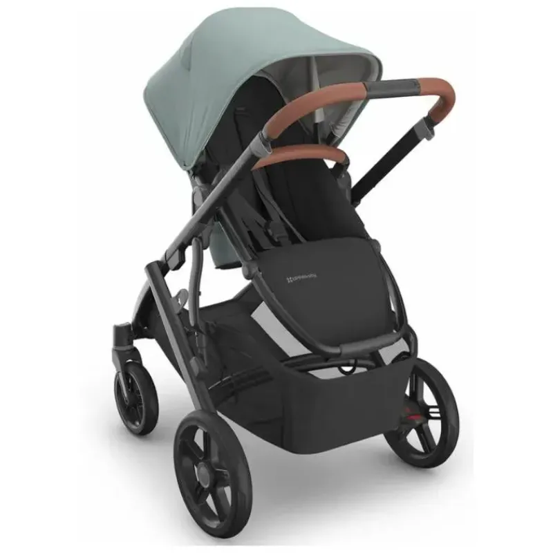 Uppababy Single To Double Strollers*- Vista V3 Stroller, Kenzi (Mystic Aqua/Carbon Frame/Saddle Leather)