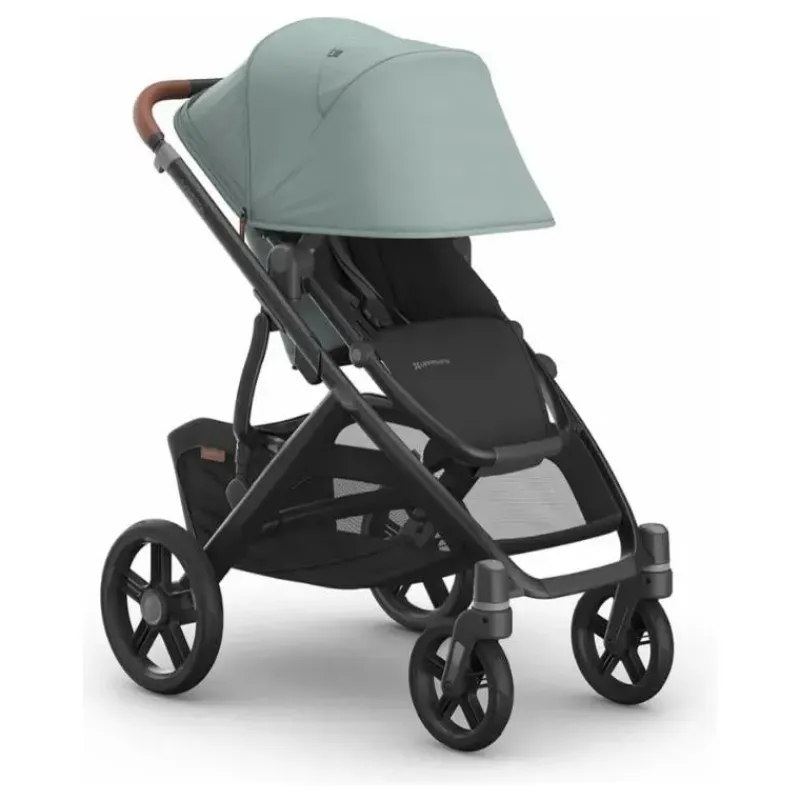 Uppababy Single To Double Strollers*- Vista V3 Stroller, Kenzi (Mystic Aqua/Carbon Frame/Saddle Leather)