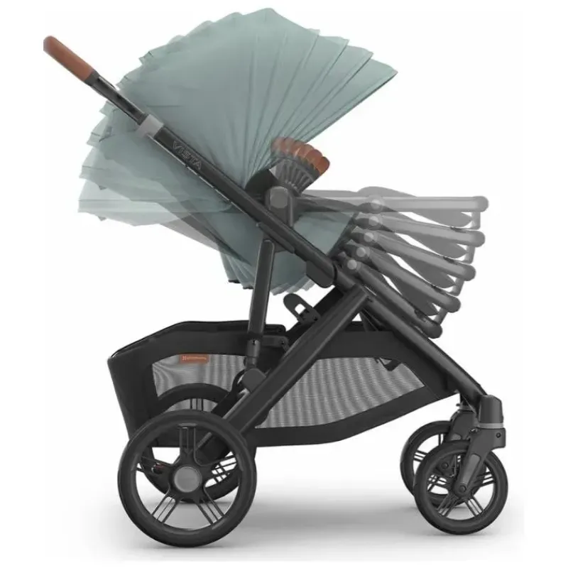 Uppababy Single To Double Strollers*- Vista V3 Stroller, Kenzi (Mystic Aqua/Carbon Frame/Saddle Leather)