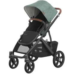Uppababy Single To Double Strollers|Single Strollers*- Vista V3 Stroller, Gwen (Green Mélange/Carbon Frame/Saddle Leather)
