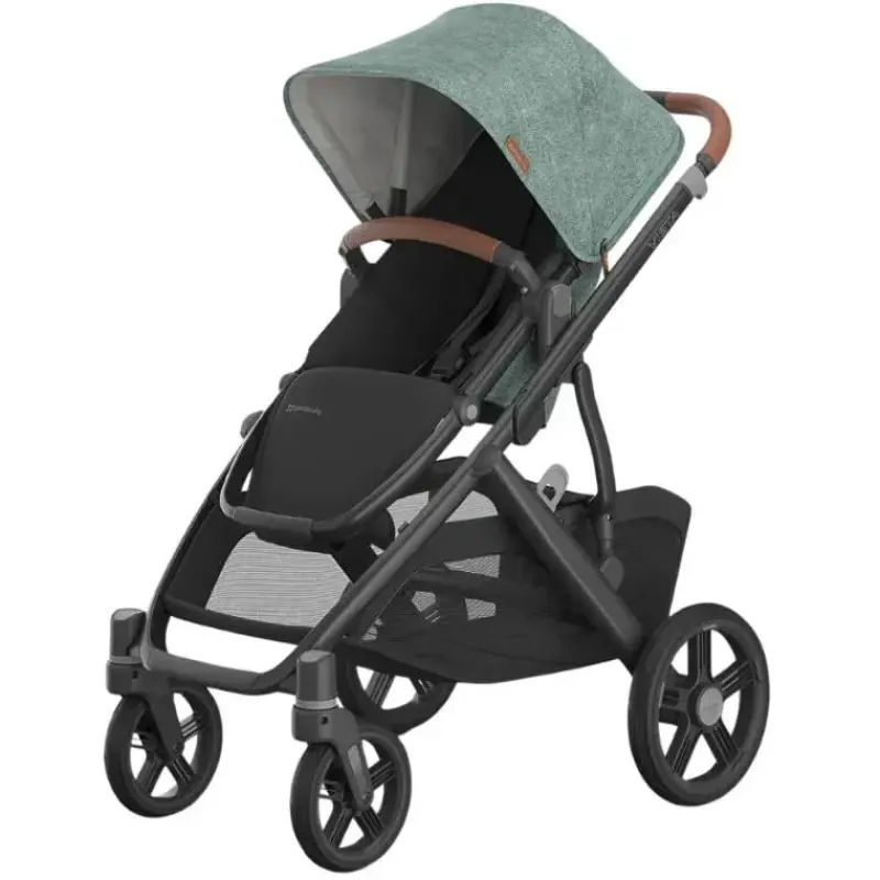 Uppababy Single To Double Strollers|Single Strollers*- Vista V3 Stroller, Gwen (Green Mélange/Carbon Frame/Saddle Leather)