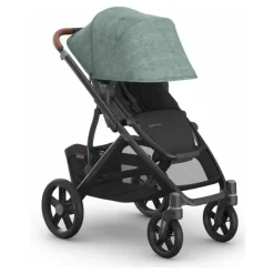 Uppababy Single To Double Strollers|Single Strollers*- Vista V3 Stroller, Gwen (Green Mélange/Carbon Frame/Saddle Leather)