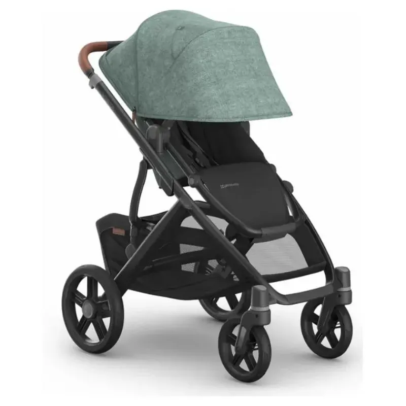 Uppababy Single To Double Strollers|Single Strollers*- Vista V3 Stroller, Gwen (Green Mélange/Carbon Frame/Saddle Leather)