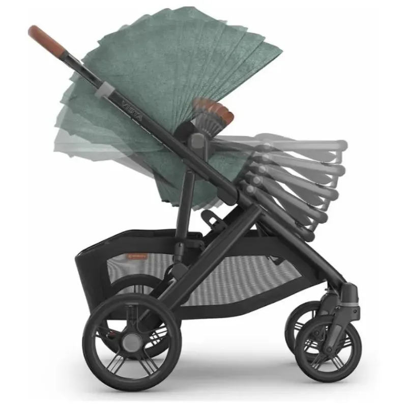 Uppababy Single To Double Strollers|Single Strollers*- Vista V3 Stroller, Gwen (Green Mélange/Carbon Frame/Saddle Leather)