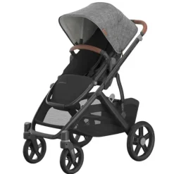 Uppababy Single To Double Strollers|Single Strollers*- Vista V3 Stroller, Greyson (Charcoal Mélange/Carbon Frame/Saddle Leather)