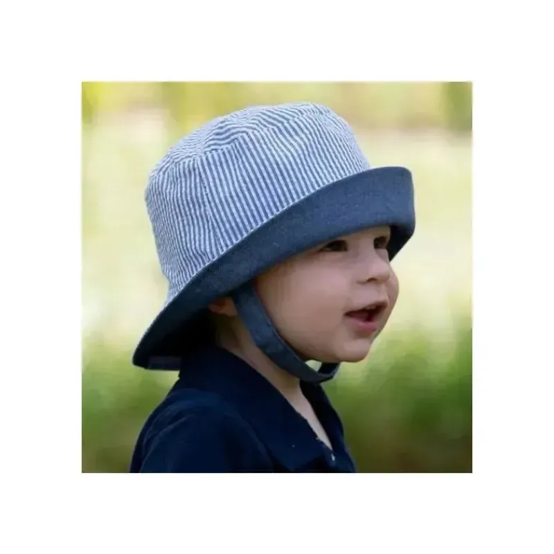 Wee Ones Baby Hats*- Boys Reversible Seersucker Sun Hat, Blue Stripes