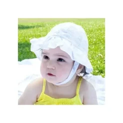 Wee Ones Baby Hats*- Girls Reversible Ruffle Brim Eyelet Sun Hat, White