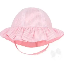 Wee Ones Baby Hats*- Girls Reversible Ruffle Brim Seersucker Sun Hat, Pink Stripes
