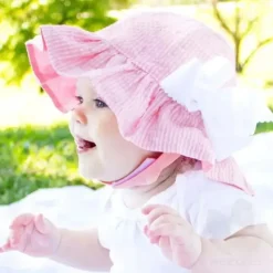 Wee Ones Baby Hats*- Girls Reversible Ruffle Brim Seersucker Sun Hat, Pink Stripes