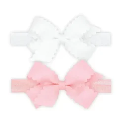 Wee Ones Baby Hair Accessories*- Girls' Two-Pack of Grosgrain Bows with Scalloped Edge, Mini, White/Pink