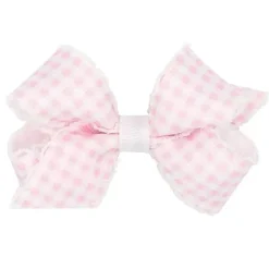 Wee Ones Baby Hair Accessories*- Mini Gingham Print With Moonstitch Trimmed Bow, Light Pink