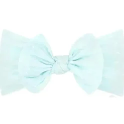 Wee Ones Baby Hair Accessories*- Soft Shabby Dot Nylon Girls Baby Band With Matching Bowtie, Light Blue