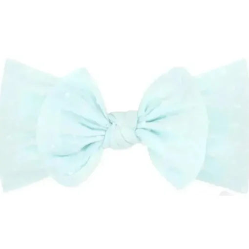 Wee Ones Baby Hair Accessories*- Soft Shabby Dot Nylon Girls Baby Band With Matching Bowtie, Light Blue